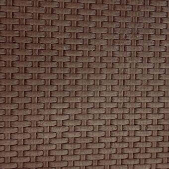 Brown nabuk leather rug with dense basketweave pattern, featuring rectangular strand heads and consistent medium-brown tone, studio lighting.